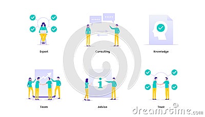 Expertise vector illustration concept web icons. expert, consulting, knowledge, team, advice, and trust. Suitable for ui, ux, web Cartoon Illustration