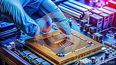 Expertly Installing a CPU Processor A Professional Computer Upgrade Service Stock Photo