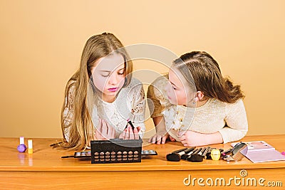 Experts in colour. Adorable small makeup artists using colour cosmetics. Cute little girls applying colour eyeshadow Stock Photo