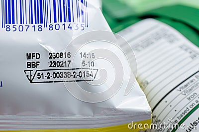 Expiry date printed on product pack Stock Photo