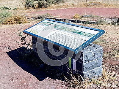 The explanatory stand on which the map is drawn is on a hill in the Golan Heights in Israel Editorial Stock Photo