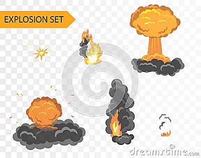 Explode animation effect. Vector cartoon explosion set on alpha background. Vector Illustration