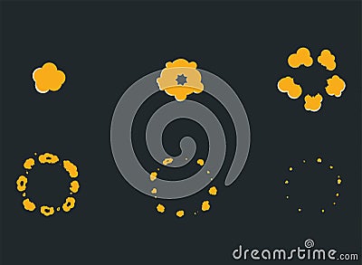 Explode effect animation with smoke. Cartoon bang explosion frames Vector Illustration