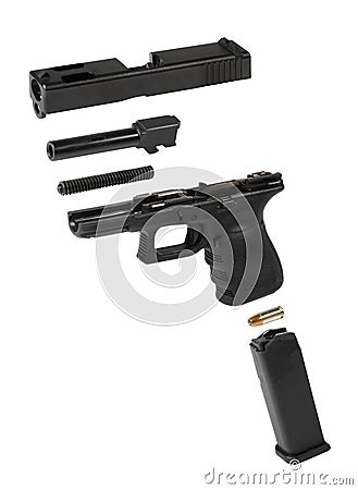 Exploded Automatic Pistol Stock Photo
