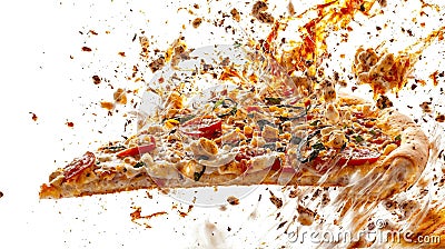 Exploded Delicious Pizza with Fresh Vegetables on Light Background Stock Photo