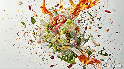 Exploded Delicious Salad with Fresh Vegetables on Light Background Stock Photo