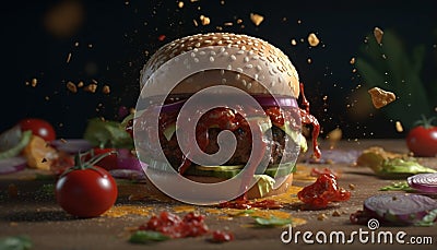 Exploded view hamburger Stock Photo