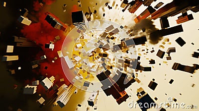 Exploding Blocks in Abstract Digital Art Stock Photo