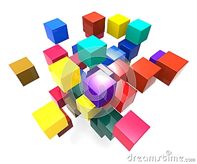 Exploding Blocks Showing Scattered Puzzle Stock Photo