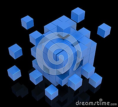 Exploding Blocks Shows Unorganized Puzzle Stock Photo