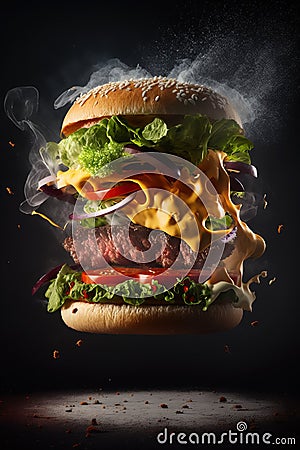 Exploding Burger Stock Photo