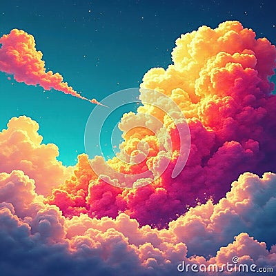 Exploding colorful cloudscape, dynamic lines, pop art aesthetic, surface, pattern, cartoon Cartoon Illustration