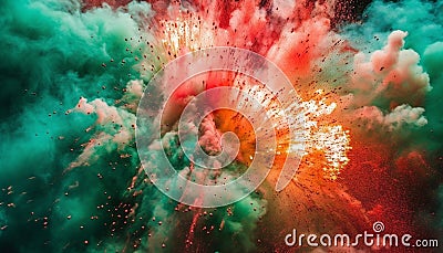 Exploding galaxy creates multi colored underwater nebula in futuristic space generated by AI Stock Photo