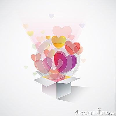 Exploding gift box hearts Cartoon Illustration