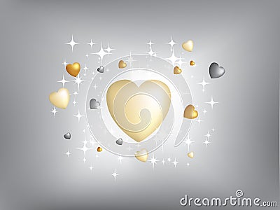 Exploding hearts gold and silver Vector Illustration