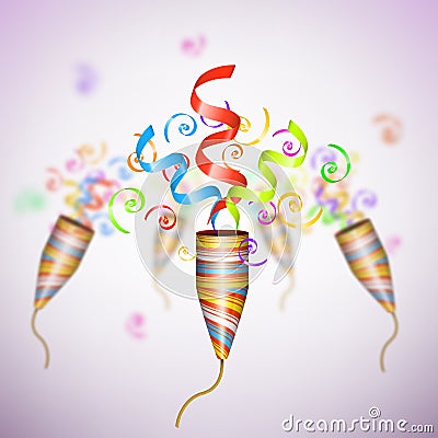 Exploding Party Popper On Blurred Background. Vector Illustration