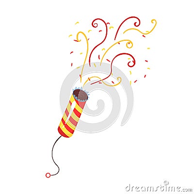 Exploding party popper with serpantin, celebration birthday symbol cartoon vector Illustration Vector Illustration