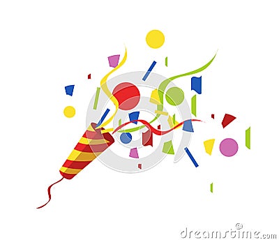 Exploding party popper with serpantin and serpantinom on white background . vector Vector Illustration