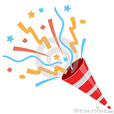 Exploding party popper on white background, vector Vector Illustration