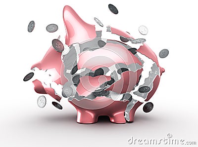 Exploding piggy bank Stock Photo