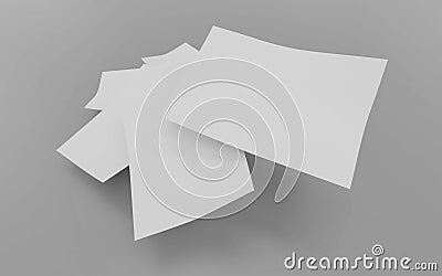 Exploding pile of white din a4 paper sheets flying isolated on grey to replace your design 3d render illustration Stock Photo