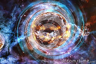 Exploding planet somewhere in space Stock Photo