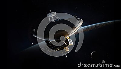 Exploration of the galaxy through orbiting satellites and astronomy telescopes generated by AI Stock Photo