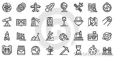 Exploration icons set, outline style Vector Illustration