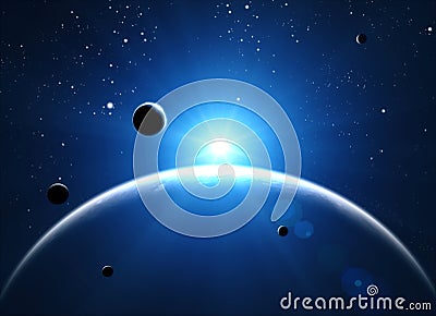 Exploration of new worlds, space and universe, new galaxies. Planets in backlight Stock Photo