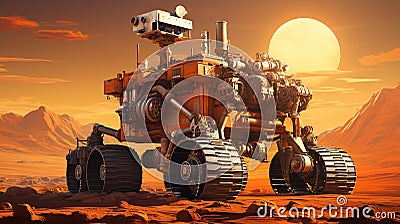 Exploration Rover Conducting Scientific Investigations on the Rugged Terrain of Mars Stock Photo