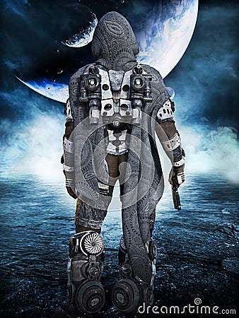 Exploration, Space Marine astronaut exploring new worlds. Stock Photo