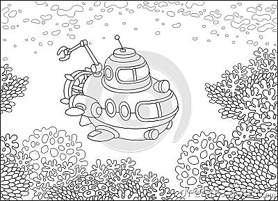 Deep-sea submarine on a reef Vector Illustration