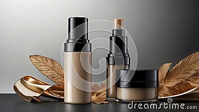 Branding Mock-up Cosmetic Bottles, Dispensers, and Cream Jars Stock Photo