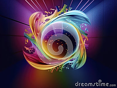 Explore AI-generated art that bends light & color, blending quantum wave-tracing, v-ray tracing, and futuristic design for a capti Stock Photo