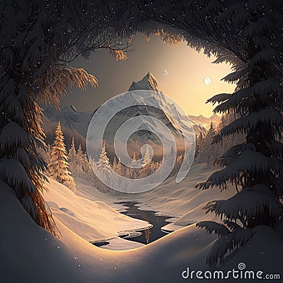 Snowy Forest Sceneries - High-Quality AI-generated Landscapes Stock Photo