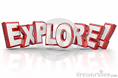 Explore 3d Word Curious Adventure Inspection Examination Stock Photo