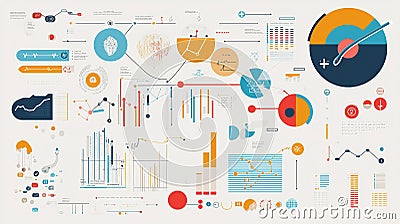 Explore the digital representation of key factors contributing to human health insights through engaging data visualization Cartoon Illustration