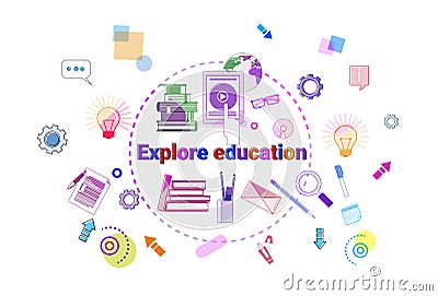 Explore Education Banner Online Study Elearning Concept Vector Illustration