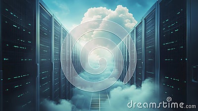 Explore the Future of Cloud Computing with Expansive Data Center Visualization Stock Photo