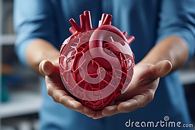 3d printed human heart held by doctor, innovative medical concept, Generative AI Stock Photo