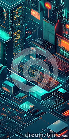 Explore a Futuristic Digital Interface Visualizing Advanced Technology and Coding Concepts Stock Photo