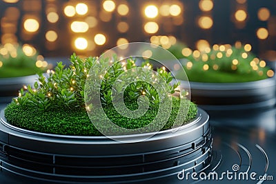 Explore futuristic eco-efficient city design concepts with this stunning image showcasing AI-driven smart grids optimizing energy Stock Photo