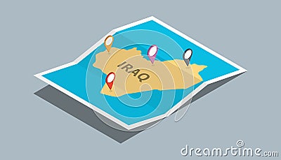 Explore iraq maps with isometric style and pin location tag on top Cartoon Illustration