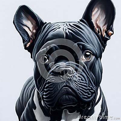 Curious Charisma: A Captivating Watercolor Portrait of an Adult Black French Bulldog Stock Photo