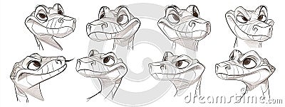 Explore a playful array of lizard expressions in this captivating sketch series Stock Photo