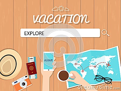 Explore Search Graphic Illustration For vacation. Stock Photo