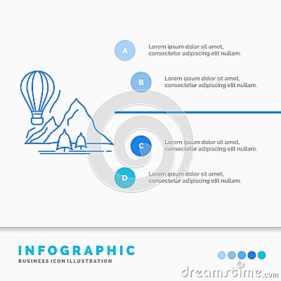 explore, travel, mountains, camping, balloons Infographics Template for Website and Presentation. Line Blue icon infographic style Vector Illustration