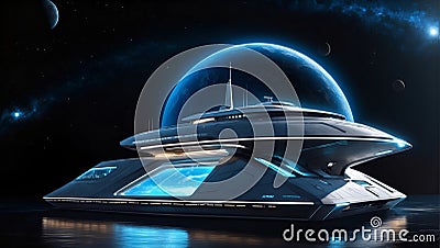 cosmic exploration: navigating the unknown in a state-of-the-art vessel. ai generated Stock Photo