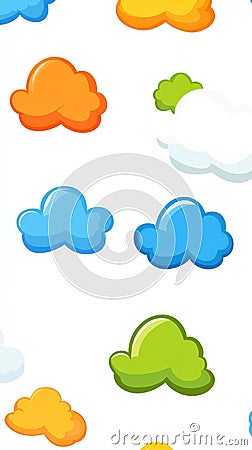 Explore vibrant cloud shapes in a colorful D style. Perfect for adding a whimsical touch to backgrounds and patterns Stock Photo