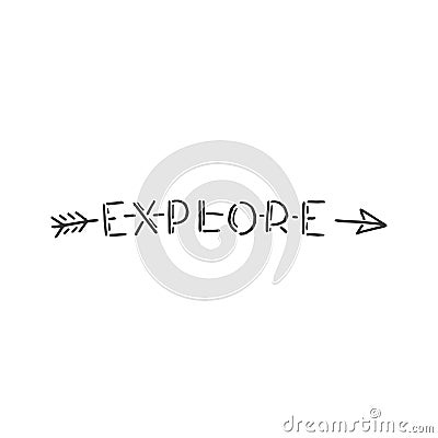 explore word in arrow lettering drawing Vector Illustration